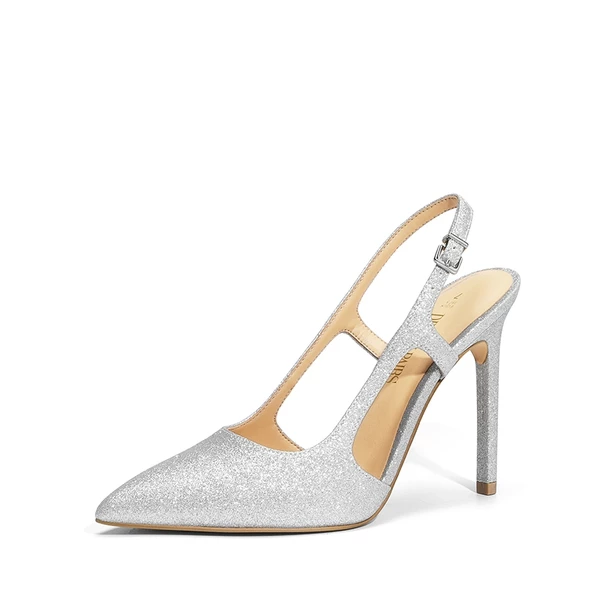 High Stiletto Pointed Toe Slingback Pumps SILVER-GLITTER 8 High Stiletto Pointed Toe Slingback Pumps SILVER-GLITTER - Image 6