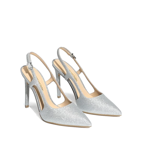 High Stiletto Pointed Toe Slingback Pumps SILVER-GLITTER 4 High Stiletto Pointed Toe Slingback Pumps SILVER-GLITTER - Image 2