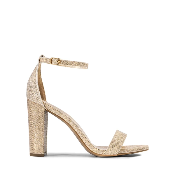 Women's Chunky High Heel Pump Sandals GOLD GLITTER 7 Women's Chunky High Heel Pump Sandals GOLD GLITTER - Image 5