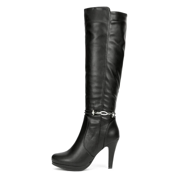 High Heel Knee High Boots BLACK PU 5 High Heel Knee High Boots BLACK PU - Image 3