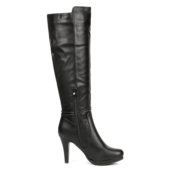 High Heel Knee High Boots BLACK PU 6 High Heel Knee High Boots BLACK PU - Image 4
