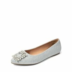 Rhinestone Square Buckle Flats SILVER-GLITTER -DREAM PAIRS Sales 0726 SILVER GLITTER201