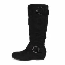 Wide Calf Fur-lined Low Hidden Wedge Boots BLACK SUEDE -DREAM PAIRS Sales 0727 S2