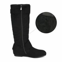 Wide Calf Fur-lined Low Hidden Wedge Boots BLACK SUEDE -DREAM PAIRS Sales 0727 S3