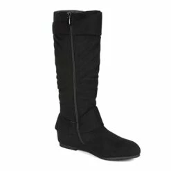 Wide Calf Fur-lined Low Hidden Wedge Boots BLACK SUEDE -DREAM PAIRS Sales 0727 S4