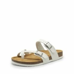 Cork Footbed Thong Slide Sandals WHITE