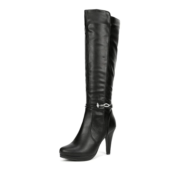 High Heel Knee High Boots BLACK PU 7 High Heel Knee High Boots BLACK PU - Image 5