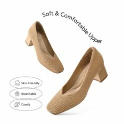 Modern Square-Toe Knit Pumps BEIGE -DREAM PAIRS Sales 0729 裸色4