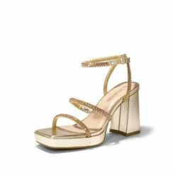 Strappy Chunky Heel Platform Rhinestone Sandals GOLD -DREAM PAIRS Sales 0731 GOLD 1