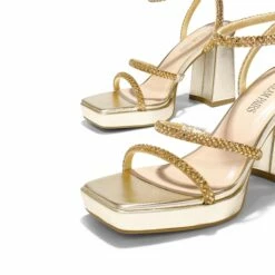 Strappy Chunky Heel Platform Rhinestone Sandals GOLD -DREAM PAIRS Sales 0732 GOLD 4