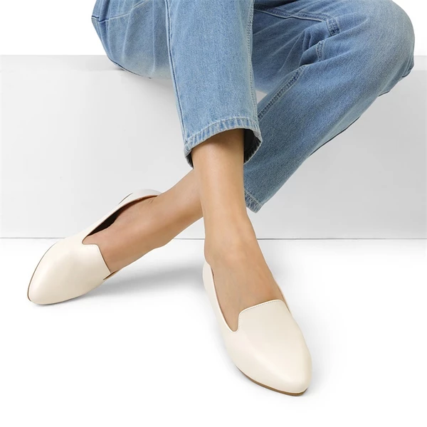 Comfortable Pointed Toe Slip On Loafers WHITE-PU 4 Comfortable Pointed Toe Slip On Loafers WHITE-PU - Image 2