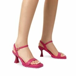 [Wonder Cloud] Athena Square Toe High Stiletto Heel Sandals HOT PINK