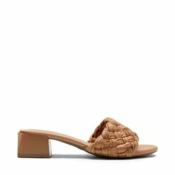 Braided Low Block Heel Slides Sandals BROWN -DREAM PAIRS Sales 0736 BROWN 2