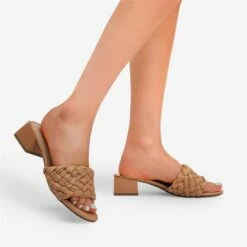 Braided Low Block Heel Slides Sandals BROWN -DREAM PAIRS Sales 0736 BROWN 5