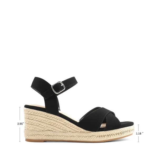 Espadrille Criss Cross Wedge Sandals BLACK-NUBUCK 6 Espadrille Criss Cross Wedge Sandals BLACK-NUBUCK - Image 4
