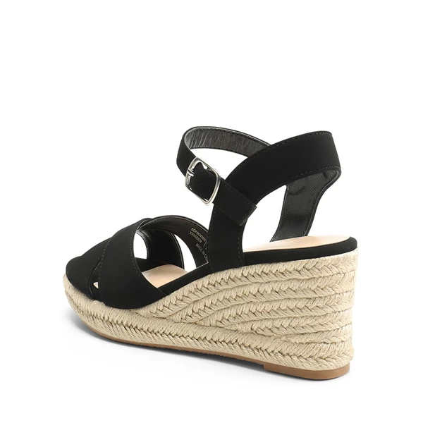 Espadrille Criss Cross Wedge Sandals BLACK-NUBUCK 4 Espadrille Criss Cross Wedge Sandals BLACK-NUBUCK - Image 2