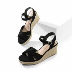 Espadrille Criss Cross Wedge Sandals BLACK-NUBUCK 11 Espadrille Criss Cross Wedge Sandals BLACK-NUBUCK -DREAM PAIRS Sales 0739 BLACK NUBUCK5
