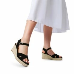 Espadrille Criss Cross Wedge Sandals BLACK-NUBUCK 14 Espadrille Criss Cross Wedge Sandals BLACK-NUBUCK -DREAM PAIRS Sales 0739 BLACK NUBUCK6