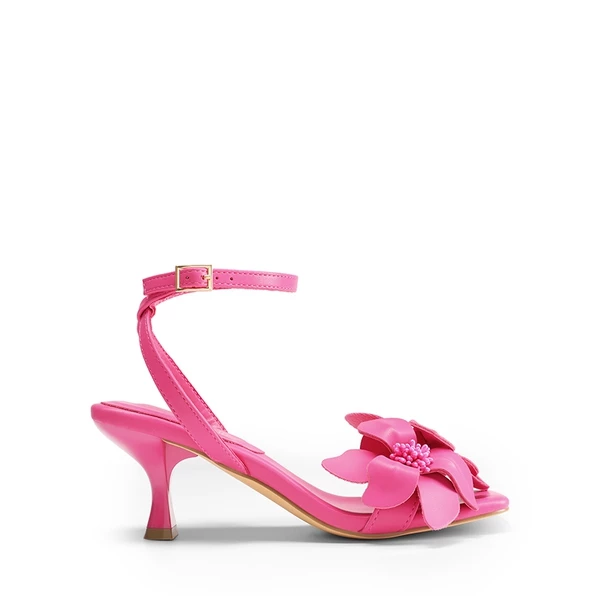 Flower Kitten Heel Sandals HOT PINK-PU 6 Flower Kitten Heel Sandals HOT PINK-PU - Image 4