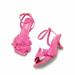 Flower Kitten Heel Sandals HOT PINK-PU 13 Flower Kitten Heel Sandals HOT PINK-PU -DREAM PAIRS Sales 0747 HOT PINK PU3