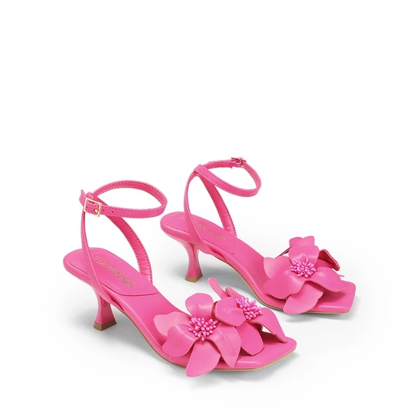 Flower Kitten Heel Sandals HOT PINK-PU 9 Flower Kitten Heel Sandals HOT PINK-PU - Image 7