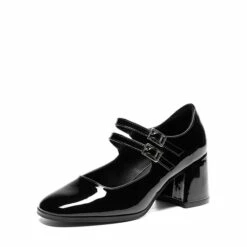 Double Straps Mary Janes Chunky Pumps BLACK-PAT -DREAM PAIRS Sales 0749 BLACK PAT 1
