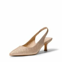 Pointed Toe Slingback Kitten Heel Pumps GOLD GLITTER -DREAM PAIRS Sales 0752 gold1