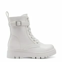 Platform Lace Up Lug Sole Combat Boots WHITE