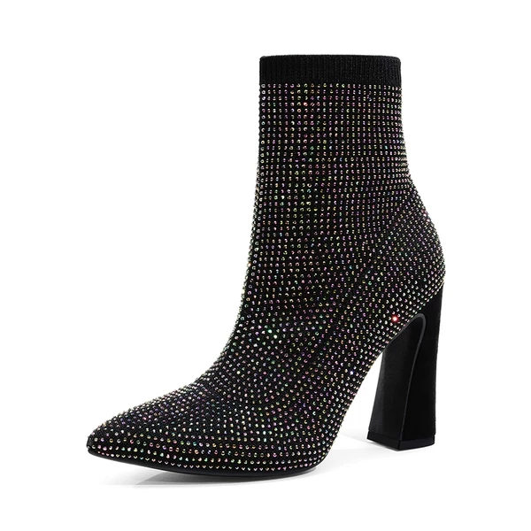 Rhinestone Pull On Ankle Boots BLACK RHINESTONE 6 Rhinestone Pull On Ankle Boots BLACK RHINESTONE - Image 4