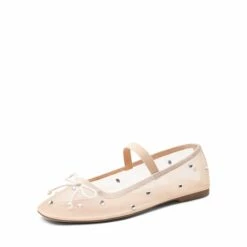 Sheer Mesh Rhinestones Ballet Flats CREAM