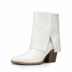 Fold Over Embroidered Cowgirl Boots WHITE-PU
