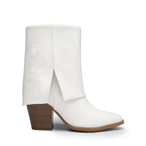Fold Over Embroidered Cowgirl Boots WHITE-PU 5 Fold Over Embroidered Cowgirl Boots WHITE-PU - Image 3