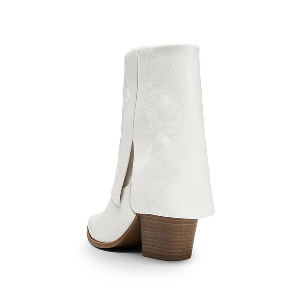 Fold Over Embroidered Cowgirl Boots WHITE-PU 4 Fold Over Embroidered Cowgirl Boots WHITE-PU - Image 2
