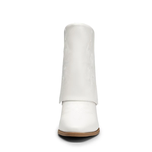 Fold Over Embroidered Cowgirl Boots WHITE-PU 6 Fold Over Embroidered Cowgirl Boots WHITE-PU - Image 4