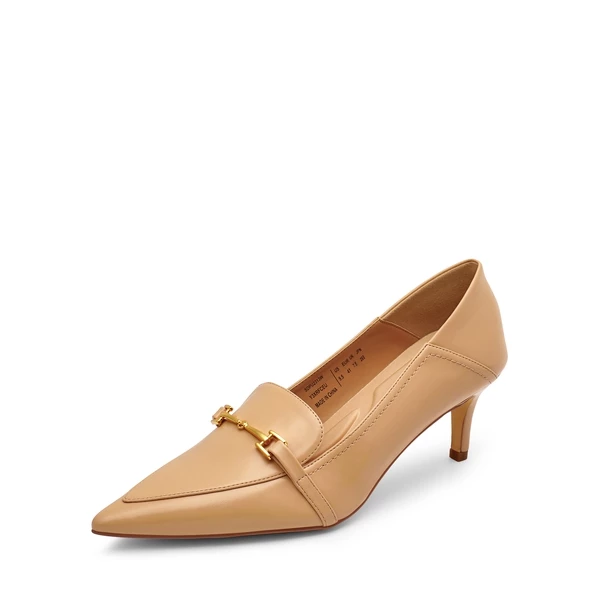 Horsebit Detail Pointed Toe Kitten Heel Pumps NUDE PU 4 Horsebit Detail Pointed Toe Kitten Heel Pumps NUDE PU - Image 2