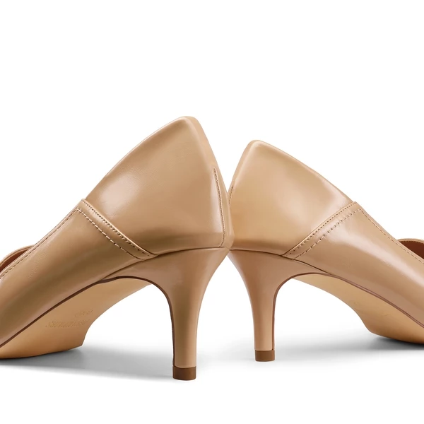 Horsebit Detail Pointed Toe Kitten Heel Pumps NUDE PU 7 Horsebit Detail Pointed Toe Kitten Heel Pumps NUDE PU - Image 5