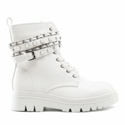 Chains Pearl Chunky Lug Sole Boots WHITE -DREAM PAIRS Sales 0804 white202