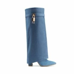 Fold-over Cuff Padlock Denim Boots DENIM BLUE -DREAM PAIRS Sales 0809 BLUE2