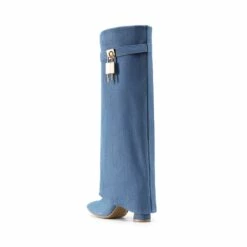 Fold-over Cuff Padlock Denim Boots DENIM BLUE