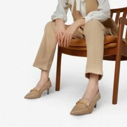 Horsebit Detail Pointed Toe Kitten Heel Pumps NUDE PU 9 Horsebit Detail Pointed Toe Kitten Heel Pumps NUDE PU -DREAM PAIRS Sales 0810 51