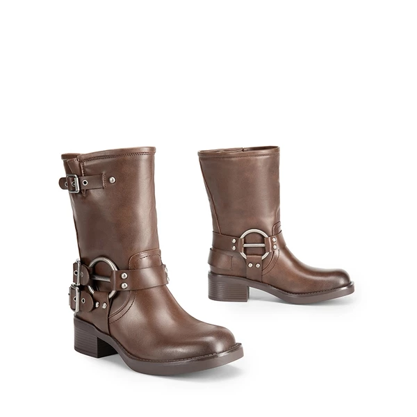 Buckles Motorcycle Mid-Calf Boots TAN 7 Buckles Motorcycle Mid-Calf Boots TAN - Image 5