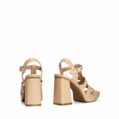 Square Toe Gladiator Style Chunky Heel Sandals NUDE