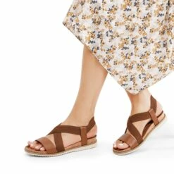 Cushioned Footbed Elastic Strap Sandals BROWN-PU -DREAM PAIRS Sales 0821 BROWN PU6