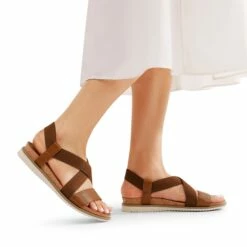 Cushioned Footbed Elastic Strap Sandals BROWN-PU -DREAM PAIRS Sales 0821 BROWN PU7