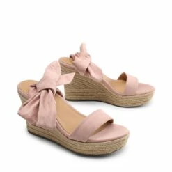 Espadrilles Ankle Tie Lace Up Platform Wedges PINK