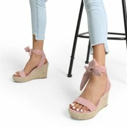 Espadrilles Ankle Tie Lace Up Platform Wedges PINK -DREAM PAIRS Sales 0824 PINK 5