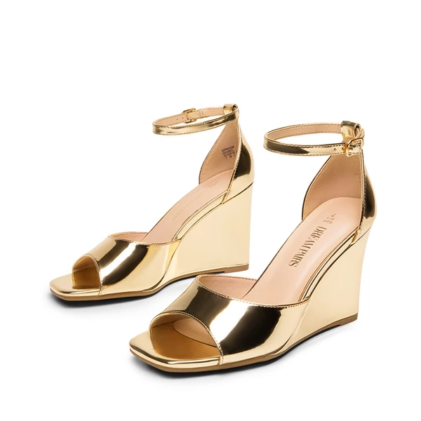 Square-Toe Buckle Strap Wedge Sandals GOLD 4 Square-Toe Buckle Strap Wedge Sandals GOLD - Image 2