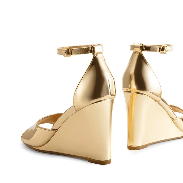 Square-Toe Buckle Strap Wedge Sandals GOLD 5 Square-Toe Buckle Strap Wedge Sandals GOLD - Image 3