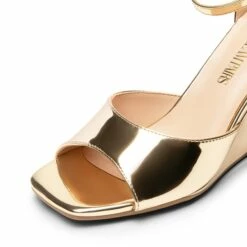 Square-Toe Buckle Strap Wedge Sandals GOLD 15 Square-Toe Buckle Strap Wedge Sandals GOLD -DREAM PAIRS Sales 0829 GOLD205