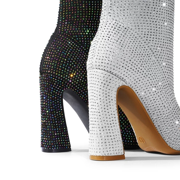 Rhinestone Embellished Knitted Knee-High Boots BLACK RHINESTONE 8 Rhinestone Embellished Knitted Knee-High Boots BLACK RHINESTONE - Image 6